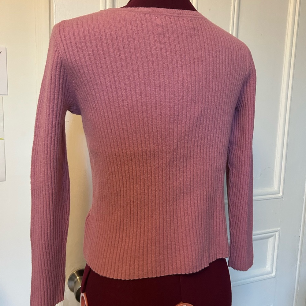 Vintage Pink Ribbed Wool Knit Sweater - Picture 4 of 5